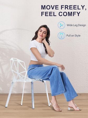 Джинси Baggy Daen з високою талією, широкі, укорочені прямі, еластичні, блакитні (Розмір S)