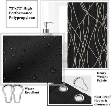 Набір аксесуарів для ванної кімнати Britimes, чорний: шторка для душу, відро, дозатор мила, тримач для унітазу, тримач для зубних щіток та стаканчик для зубних щіток