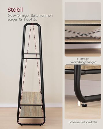 VASAGLE Clothes Rack, Coat Rack, Wardrobe, 2 Shelves, 6 S-Shaped Hooks, Steel Frame, for Bedroom, Hallway, Entrance Area, Cloud White-Matt White RGR112W02 (Turquoise Brown-Matt Black)