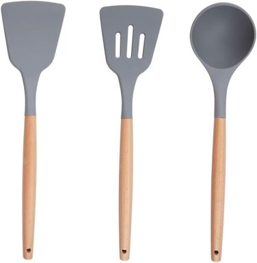 Набір кухонних аксесуарів Alpina 7 предметів з поворотним підставкою – кухонні інструменти, силіконовий набір посуду для кухні (сірий)