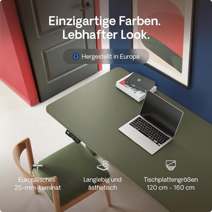 Електричний регульований стіл Desktronic HomeOne 120x60 см з підняттям, білий + зелений, з USB-A та USB-C портами для зарядки, сенсорне керування