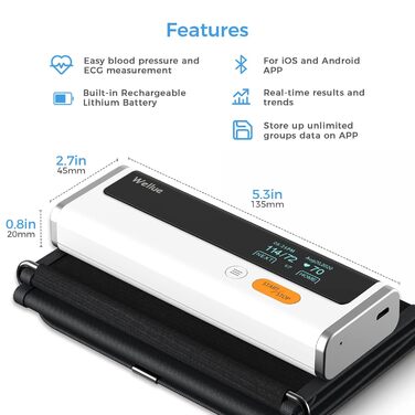 Wellue Armfit Plus: тонометр на плече з ЕКГ, Bluetooth, для дому. Безкоштовний додаток iOS & Android. Велика манжета.