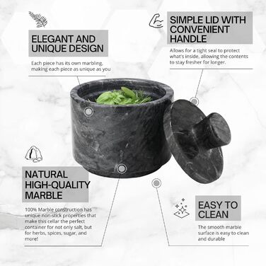 Marble Salt Box with Lid, Multi-Purpose Marble Container for Salt, Pepper, Paprika, and Powdered Herbs, Marble Box for Jewelry, Watches, and Accessories Black