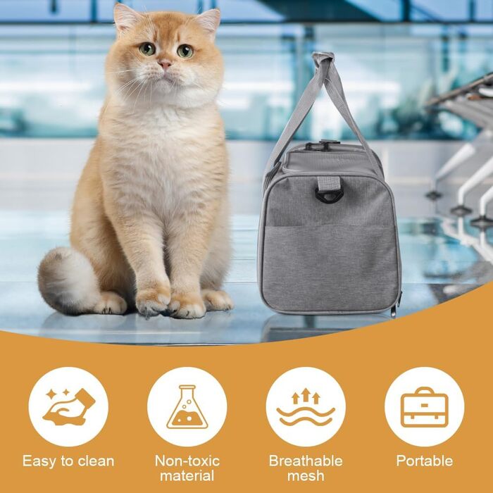 Складана переносна клітка для собак та котів, сумка-переноска для подорожей, авто, літака. Легка, дихаюча переноска для малих та середніх котів, кроликів, цуценят до 6.8 кг (сіра)