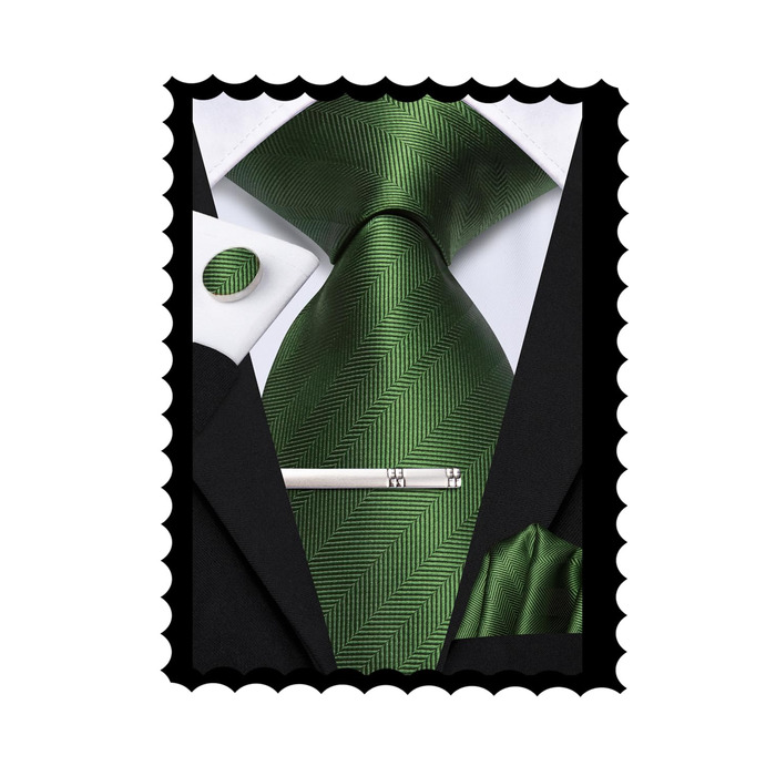 Набір краватка-метелик, нагрудна хустинка, краваткові затискачі, запонки для чоловіків, для весілля та офіційних заходів (Глибокий хакі)