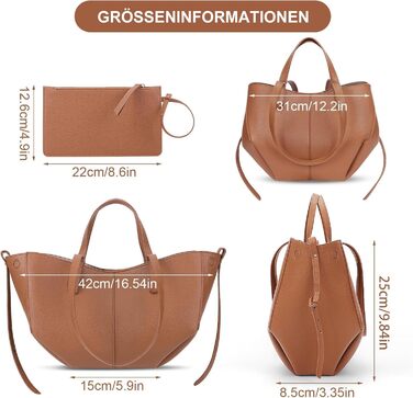 Жіноча сумка-шопер TIAASTAP з екошкіри, елегантна сумка на плече для університету, покупок, подорожей (Camelbraun Mini)