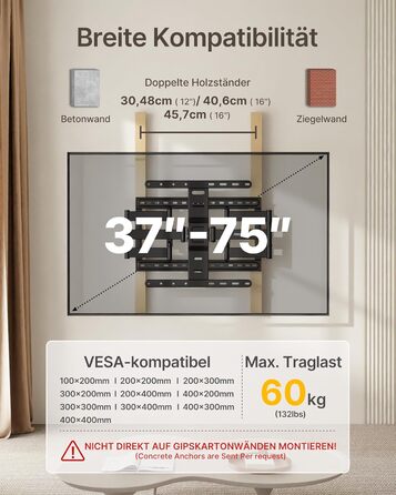 Кріплення для телевізора monTEK 1.1' Ultra Slim, 37-75 дюймів, до 60 кг, VESA 400x400 мм