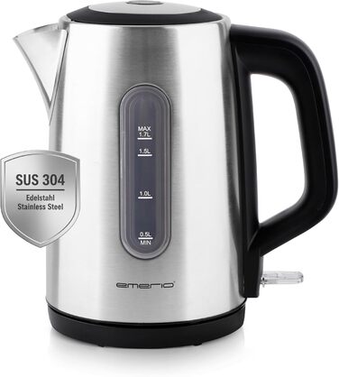 Електричний чайник EMERIO з об'ємом 1.7 л, синя LED-підсвітка, 360° підставка, скло Borosilikat, без BPA, WK-119988.7