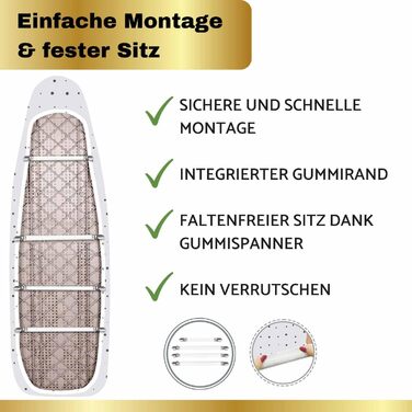 Чохол для прасувальної дошки 120x40 см, 100% бавовна, для парової праски, товста підкладка, гумка та фіксатор, M, світло-бежевий у горошок M