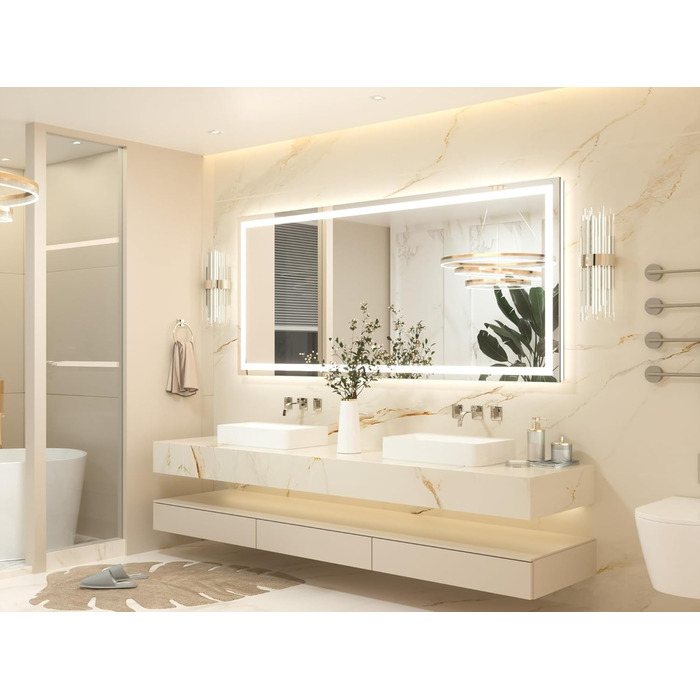 Дзеркало для ванної кімнати Keonjinn з підсвічуванням, чорний металевий каркас 60x80 см, LED, антизапар, сенсорне керування, 3 кольори світла, регулювання яскравості, пам'ять, настінне дзеркало