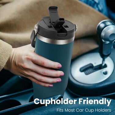 Термокружка Riley Joy 2.0 з нержавіючої сталі 1л з трубочкою та ручкою - для кави з собою, блакитна