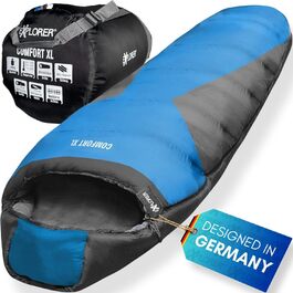 Спальний мішок EXPLORER® Comfort XL -23°C -5°C [350GSM] для дорослих, 3-4 сезони, зимовий, мумієподібний, 230x85x70 см, комбінується, для відпочинку на природі, кемпінгу, трекінгу та подорожей (Блакитний/Сірий)