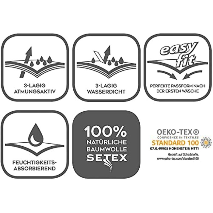 SETEX Waterproof Mattress Protector, 3-Layer, 90 x 200 cm, Mattress Cover made of 100% Cotton, Generation, White