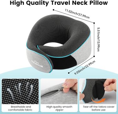 Подушка для шиї у літак Memory Foam з підтримкою 360°, набір для подорожей (очна маска, навушники, чохол), сіра