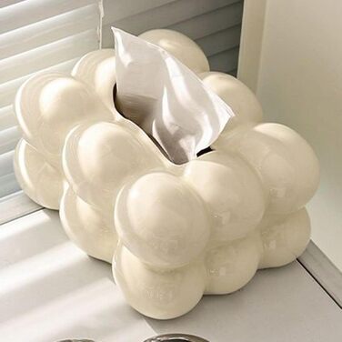 Fenteer Creative Tissue Box Cover, Rectangular Decorative Tissue Holder for Desks and Tables, Kitchen, Office, Home Decoration, White