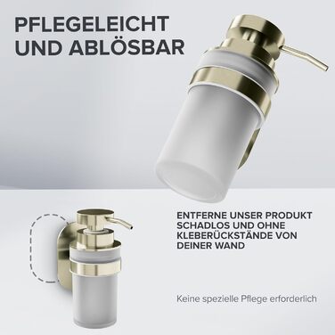 ovimar Soap Dispenser Sand | Gold | Wall Mounting without Drilling | Made of Stainless Steel and Modern Glass | Large Opening | Suitable for Bathroom or Kitchen | Also Suitable as a Hand Sanitizer Dispenser