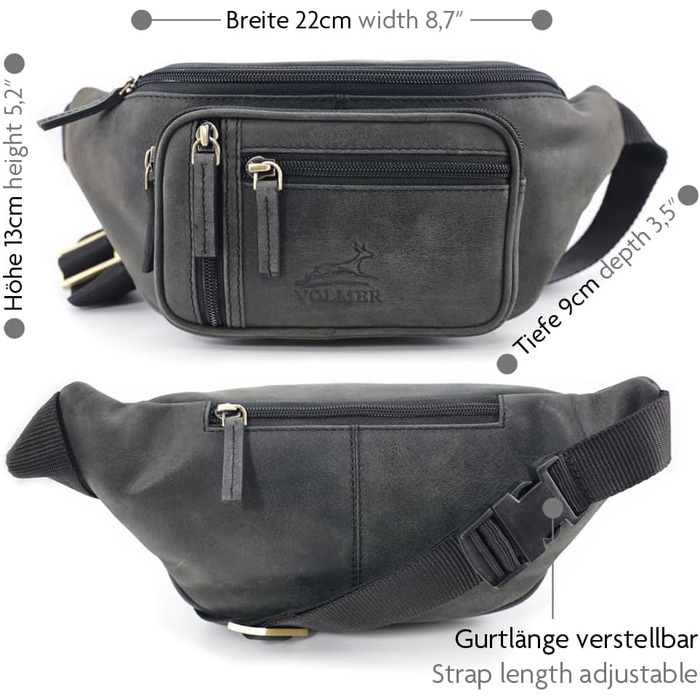 Чоловіча/жіноча поясна сумка Volmer Palma з натуральної шкіри (сірий, ефект потертостей) | Регульований ремінь до 130 см