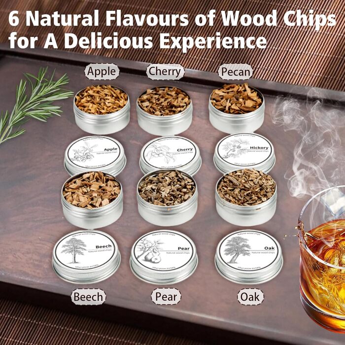 Електричний набір для копчення коктейлів, Смок для віскі з 6 смаками, перезаряджається, подарунок для чоловіків