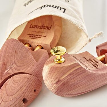 Lumaland® Premium Cedarwood Shoe Trees for Women and Men | Double spring for perfect shape retention, split & adjustable front piece | Includes cotton storage bag