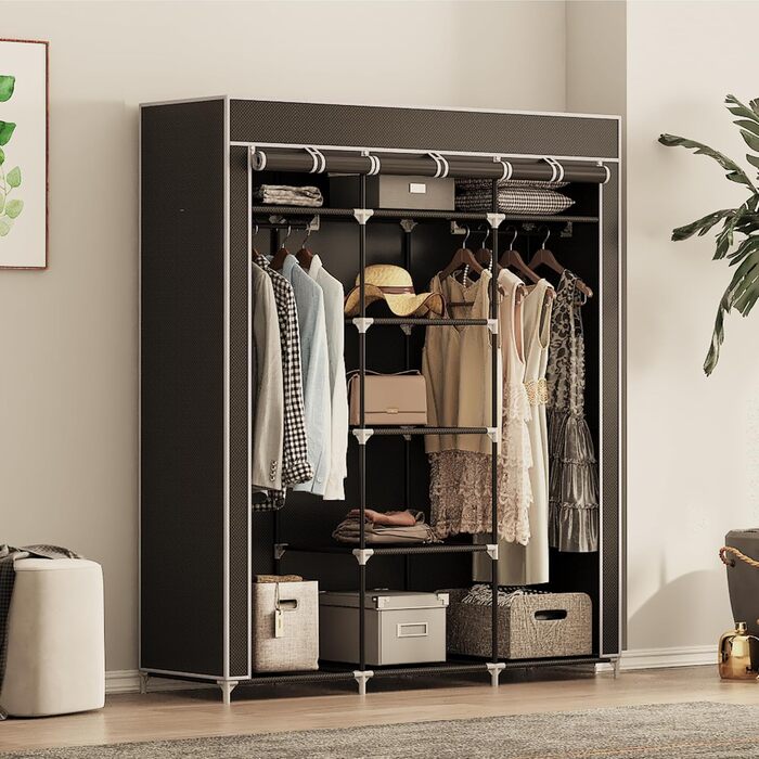 Wardrobe, Fabric Wardrobe for Bedroom, Fabric Closet, Large Storage Space, Sturdy Wardrobe, for Bedroom, Dressing Room, 150x45x175cm, (Black)