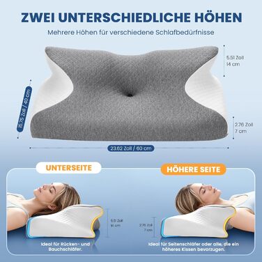 Ортопедична подушка A-Pce з Memory Foam для шиї, спини та плечей. Підходить для сну на боці, спині та животі. Сіро-білий колір