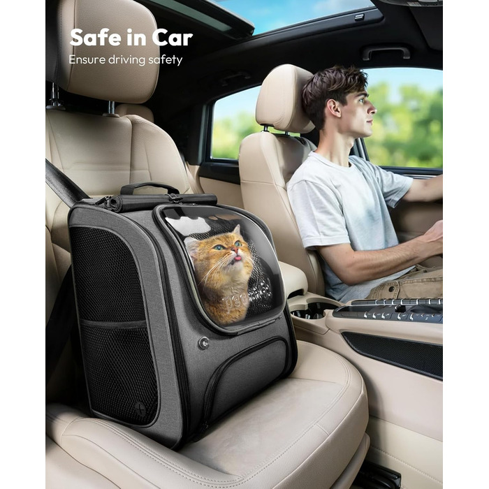 Рюкзак для кота Pecute з вікном-бульбашкою, переноска для тварин, сірий (42x32x26 см)