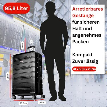 Валіза NOWI Rhodos – 3-секційний набір, жорсткий корпус ABS, кодовий замок, 4 колеса, розширювана, 360° обертання, легка та міцна. Розміри: M, L, XL (Чорний, SET)