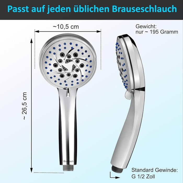 Насадка для душу Energy Rain з 9 режимами, високий тиск, економна вода, ручна лійка для душу, хром