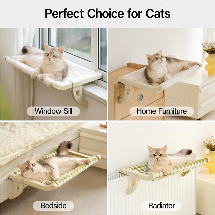 MEWOOFUN Cat Hammock Window Cat Bed Window Sill for Cats - 50x36cm Cat Bed for Radiator Cat Hammock with Soft Bed, Removable Suction Cup Free Holds 18kg (White L)