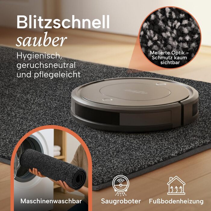 Килимок вхідний Blumtal 80x120 см, мікрофібра, вологостійкий та протиковзкий килим для дому (Антрацит)