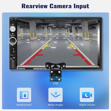 Автомагнітола CAMECHO 2 DIN з 7-дюймовим сенсорним екраном, Bluetooth, Mirror Link, FM-радіо, USB, AUX, керування з керма, 7 кольорів підсвітки, камера заднього виду, MP5