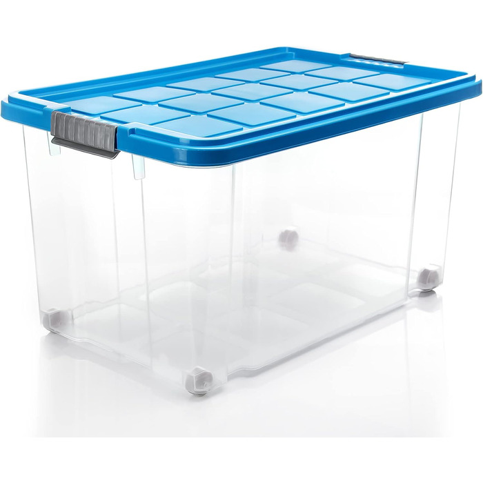 BigDean 4-Piece 60L Storage Boxes with Lid Large Steel - Stackable, Robust Box BPA-Free - Rollable Storage Box with Secure Click Closures - Made in Germany (Blue)