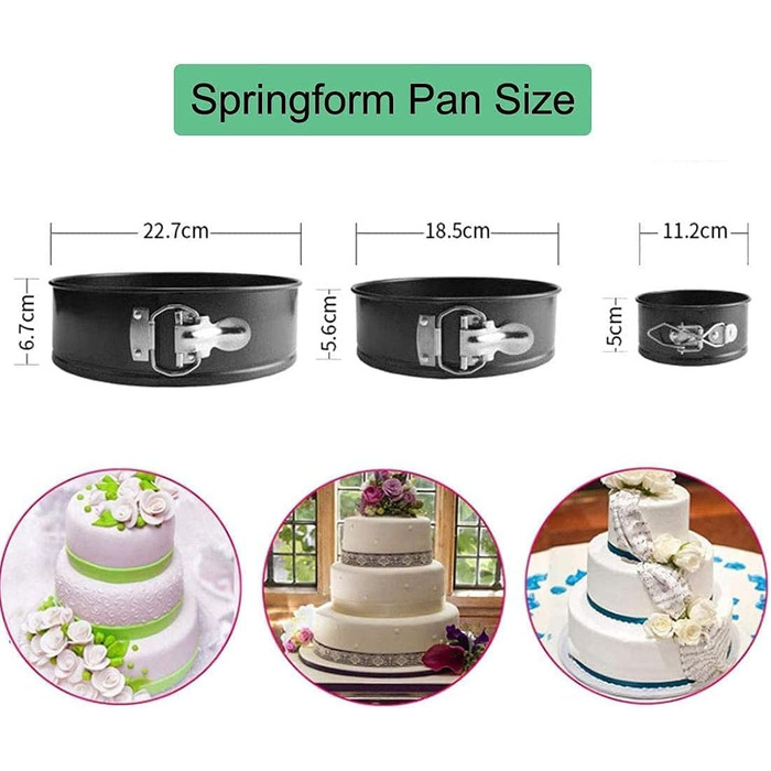 Набір форм для випічки (3 шт.) діаметром 12/18/22 см, круглі, з антипригарним покриттям, для тортів та кішок, чорний колір