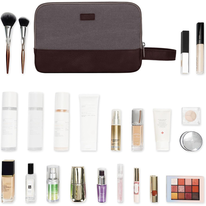 Чоловіча дорожня косметичка WANDF з канвасу, водонепроникна, веганська шкіра, для туалетних аксесуарів (зелена, тауп)