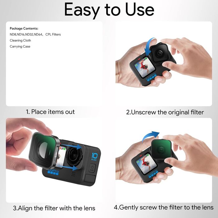 Фільтри ND/CPL для GoPro Hero 12/11/10/9 Black (6 шт.): ND8, ND16, ND32, ND64, ND1000, CPL. Аксесуари для екшн-камери