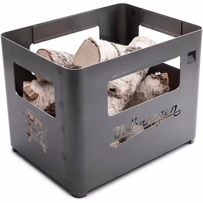 BRISA VW Collection - Volkswagen Fire Basket Grill Bowl made of Corten steel in beverage crate form Multifunctional (Black/Corten steel)