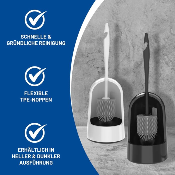 Набір для туалету Rival Recycling з щіткою для обідка унітазу – ергономічна щітка для унітазу з перероблених матеріалів, для швидкого та ретельного очищення, з тримачем (білий, Meiler)