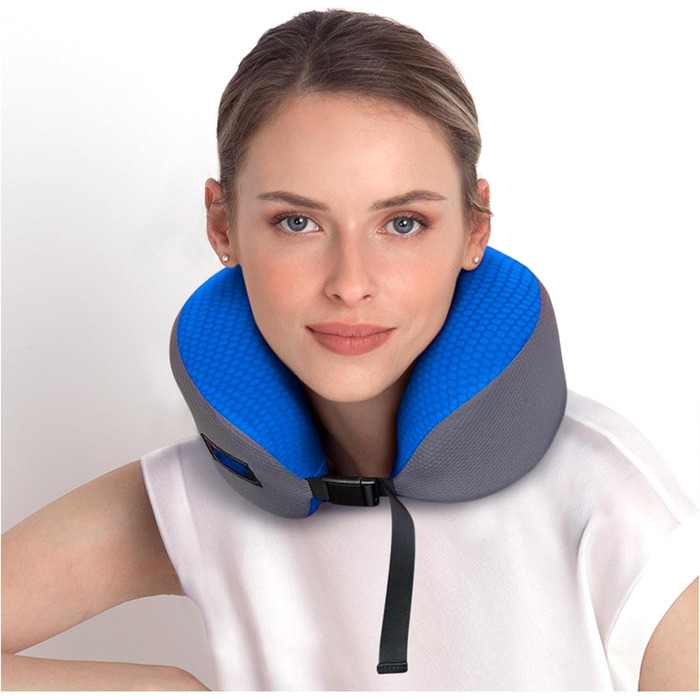 Blue Dreamer Travel Neck Pillow - Memory Foam Airplane Pillow for Travel with Breathable Mesh Fabric, Removable Cover, High Comfort & Support, Easy Storage