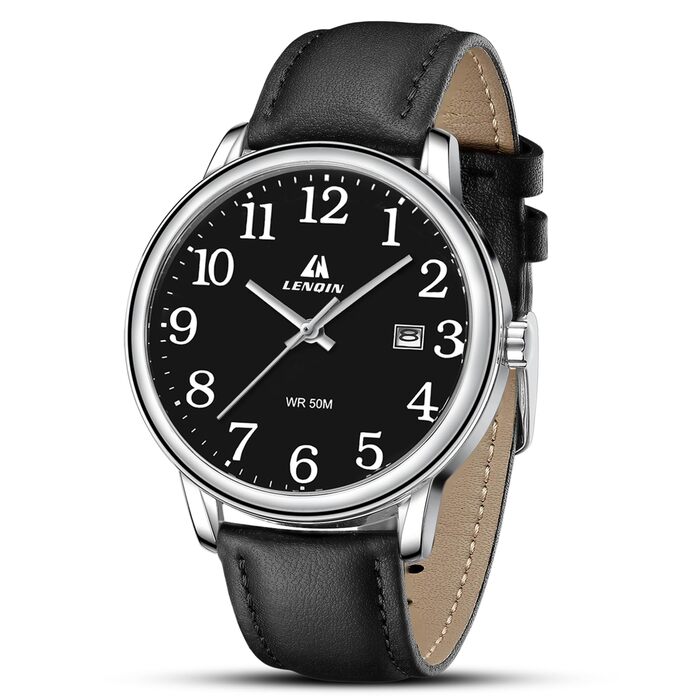 Чоловічий годинник Easy Reader з датою, кварцовий, водонепроникний, 38 мм, чорний/сріблястий, для бізнесу та повсякденного носіння