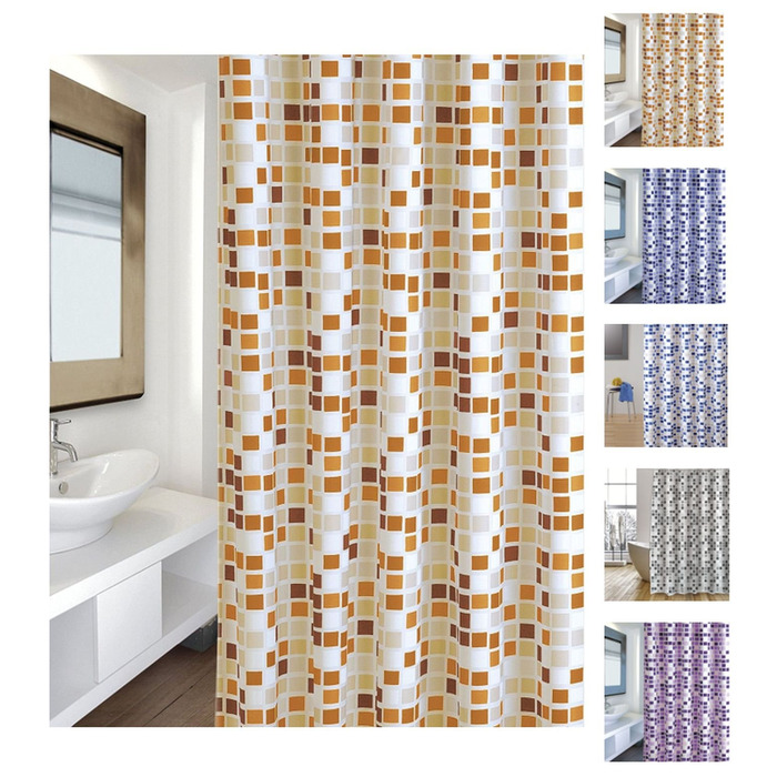 Штора для душу MSV Cotexsa 142102 Premium 'Mosaik' оранжева 180x200 см, антибактеріальна, з кільцями, поліестер, Іспанія