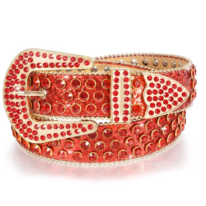 LEACOOLKEY Ремінь зі стразами для чоловіків та жінок, стильний вестерн ковбойський ремінь з пряжками, блискучий пояс для джинсів, штанів, суконь. Розмір S: 73-82 см (загальна довжина 105 см)