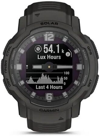 Garmin Instinct Crossover Solar: гібридний смарт-годинник з сонячною зарядкою, 45 мм, Graphite, GPS, Cardio, SpO2, 70 днів роботи, +30 спортивних функцій, Activity Tracker