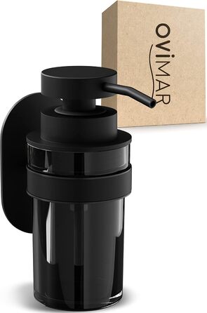 ovimar Soap Dispenser Lokta | black | Wall Mount No Drilling | made of stainless steel and black glass | Large opening | Easy to refill | Suitable for bathroom or kitchen | Hand sanitizer dispenser