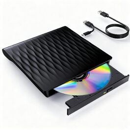 Зовнішній DVD/CD привід DANGZW USB 3.0 Type-C, портативний DVD-брунер та плеєр для ноутбука та ПК, сумісний з Windows, MacOS, Linux (чорний глянцевий)