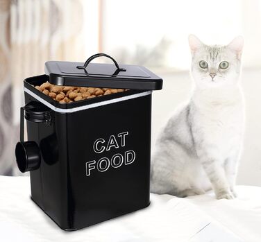 Контейнер для корму для собак та котів, 6.5 літрів, метал, з міркою, герметичний кришкою, білий (для собак) / чорний (для котів)
