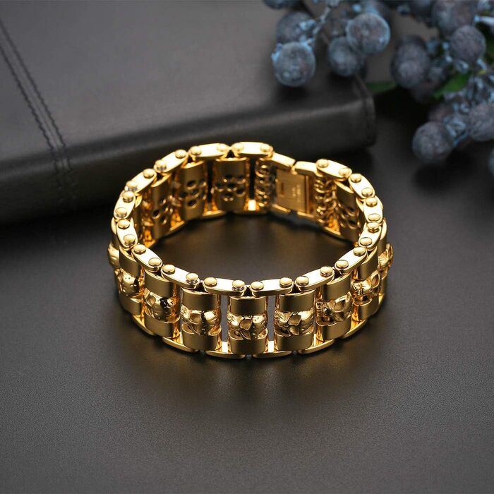 Чоловічий браслет OIDEA з черепом: важка ланцюгова прикраса, готичний стиль, череп, хрест, ланцюжок для мотоцикла, подарунок для чоловіків, сім'ї, друзів (05 Skull Gold)