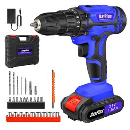 Акумуляторний шуруповерт 21V Set, Білий: шуруповерт з акумулятором 1.5Ah, зарядним пристроєм, 45Nm, 25+1 ступінь, 2 швидкості, LED-ліхтар, 26 предметів для ремонту та DIY