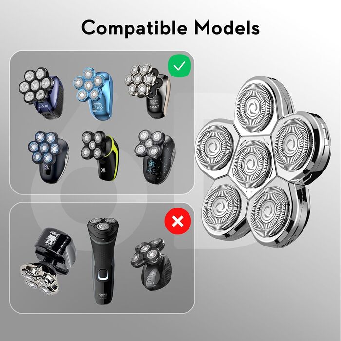 Електричний гостроювач для голови чоловічий Kibiy з 6 змінними головками, IPX7 водонепроникний, LED-дисплей, зарядка Type-C (замінна головка 6D)