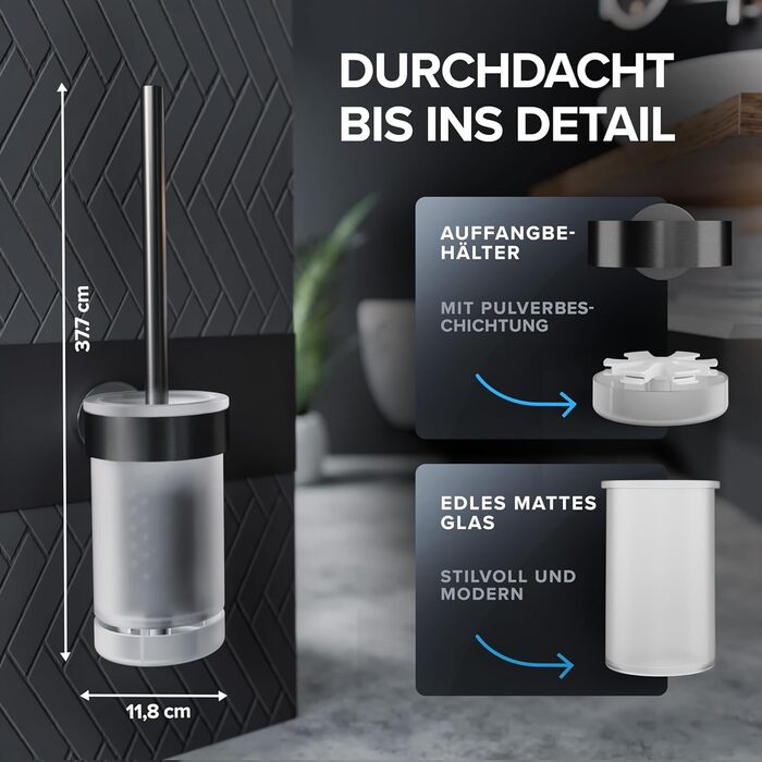 Набір для чищення унітазу Ovimar Finnkona з кріпленням на стіну без свердління | Силіконова щітка для унітазу | З вентиляцією | З порошковим покриттям з нержавіючої сталі | Замінний насадок для унітазу