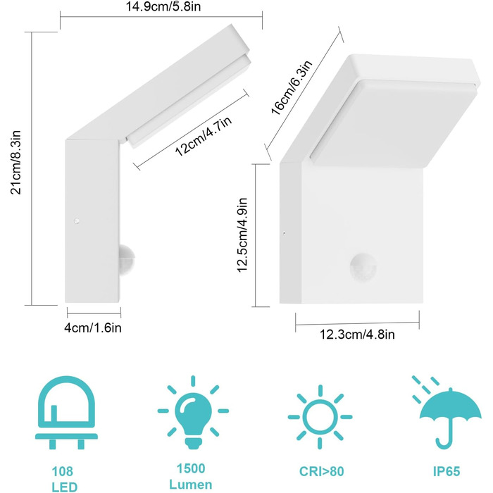 КЛІТЕН Зовнішня бра з LED та датчиком руху, 24W, IP65, вологостійка, для саду, тераси, входу, тепле світло 3000K